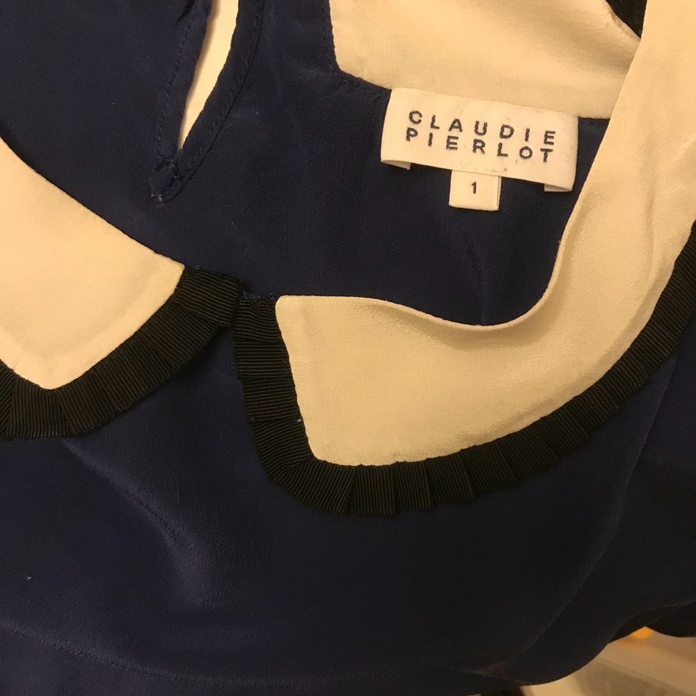 Claudie Pierlot 100% silk Peter Pan collar top